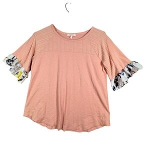 Haley & Co Shirt Orange Floral Ruffle Sleeve Top Blouse Boho Feminine Size Small